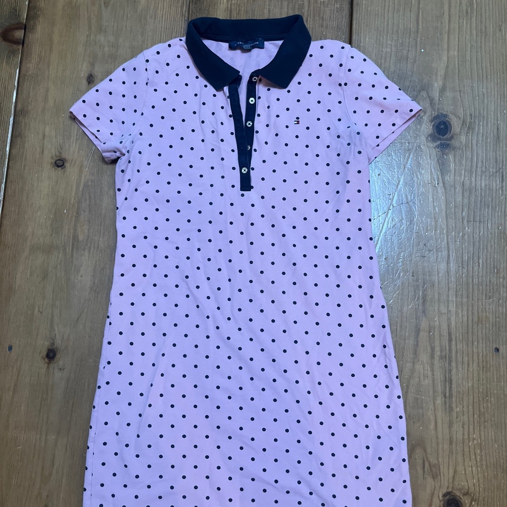 Tommy Hilfiger Pink Polo Dress with Navy Blue Dots
